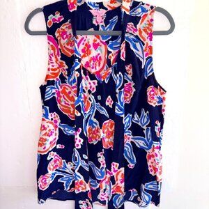 Lilly Pulitzer Navy Floral Sleeveless Blouse